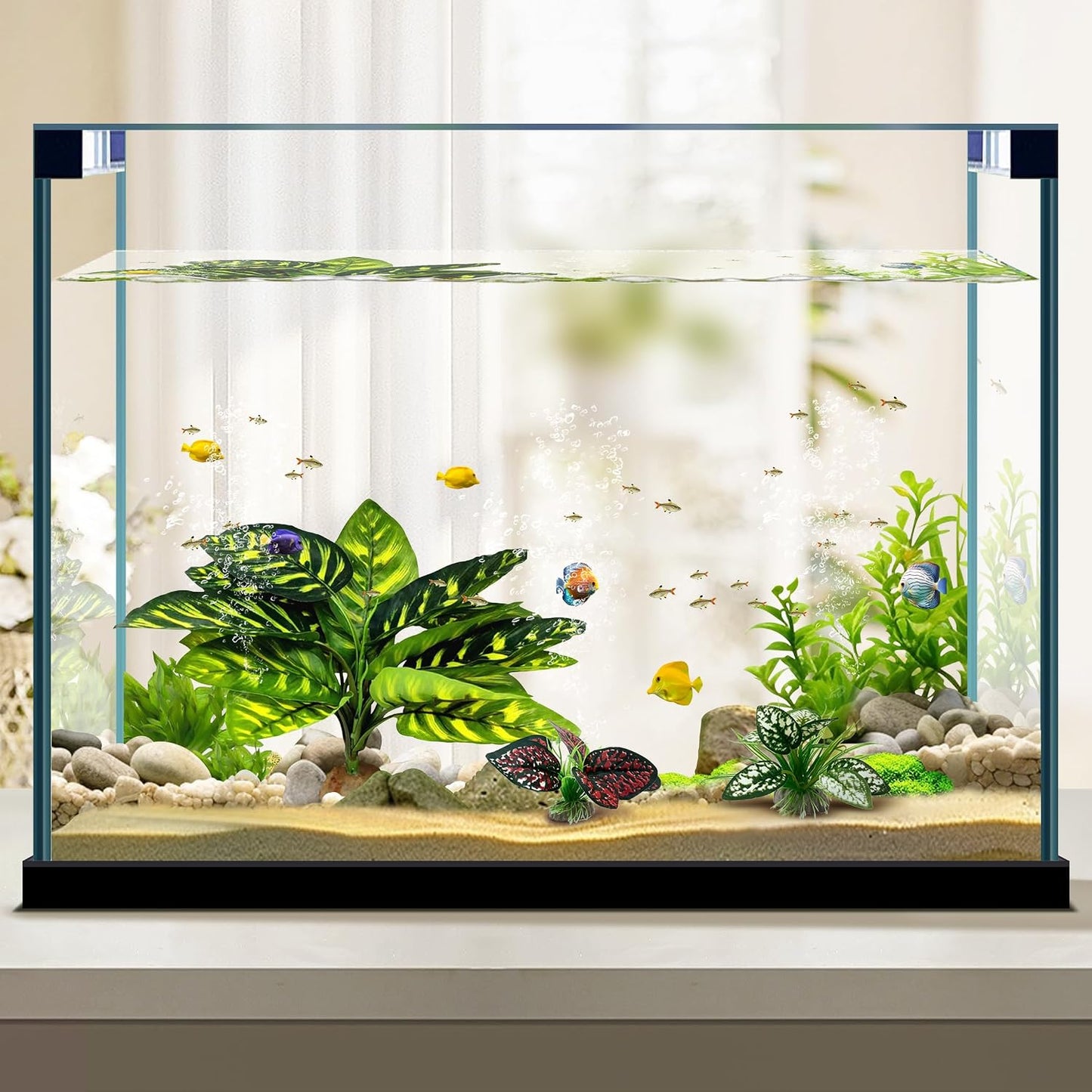 Reptile Artificial Plants, Terrarium Plants Decorations Supplies, Aquarium Fish Tank Plant, Amphibian Habitat Hideout Tank Accessories(L Set-3pcs/A)