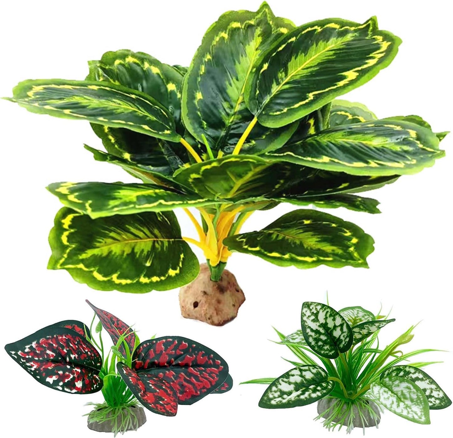 Reptile Artificial Plants, Terrarium Plants Decorations Supplies, Aquarium Fish Tank Plant, Amphibian Habitat Hideout Tank Accessories(L Set-3pcs/A)
