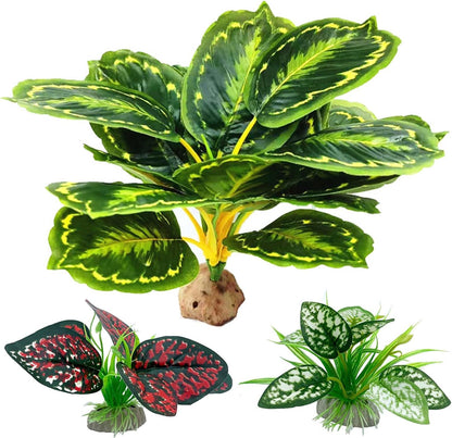 Reptile Artificial Plants, Terrarium Plants Decorations Supplies, Aquarium Fish Tank Plant, Amphibian Habitat Hideout Tank Accessories(L Set-3pcs/A)