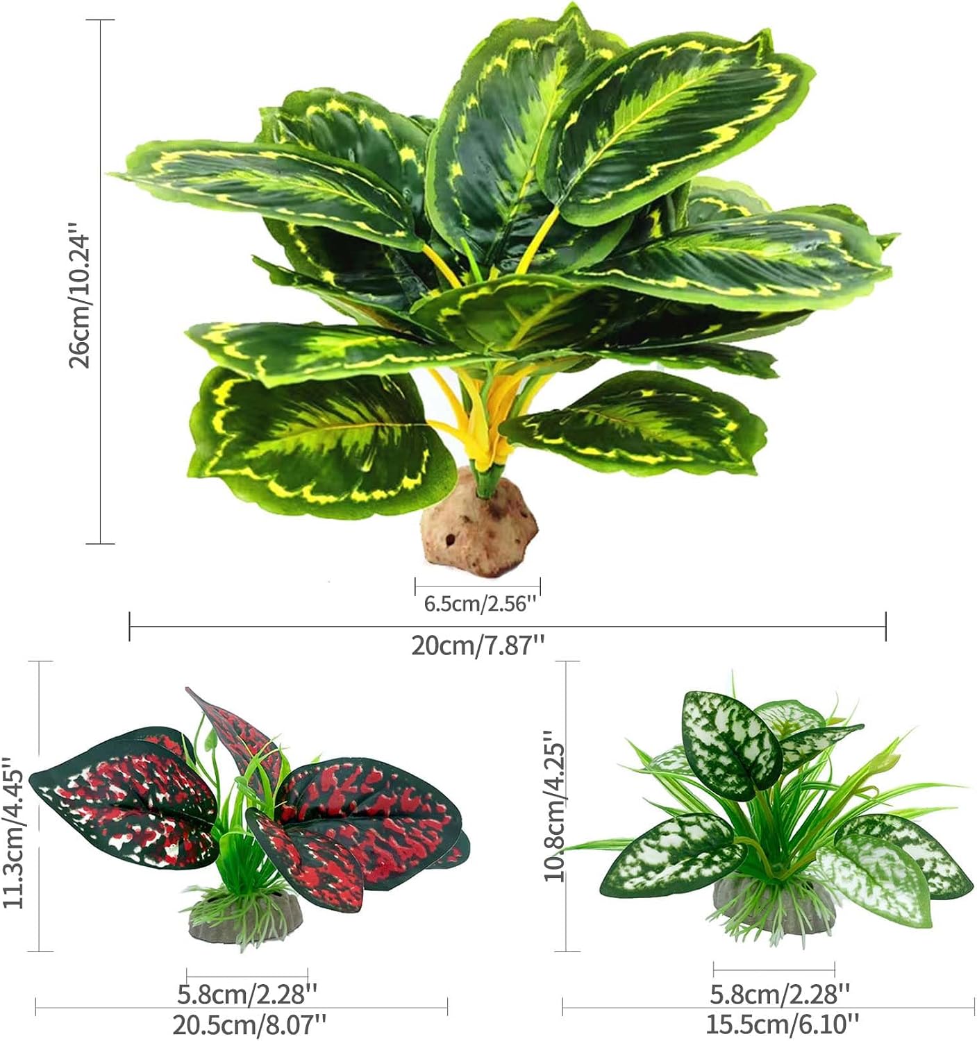 Reptile Artificial Plants, Terrarium Plants Decorations Supplies, Aquarium Fish Tank Plant, Amphibian Habitat Hideout Tank Accessories(L Set-3pcs/A)