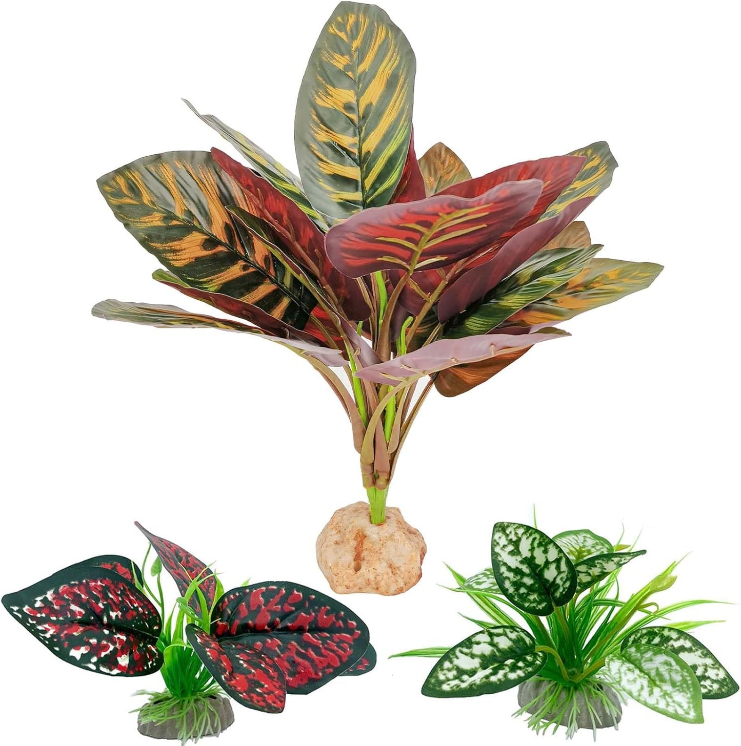 Reptile Artificial Plants, Terrarium Plants Decorations Supplies, Aquarium Fish Tank Plant, Amphibian Habitat Hideout Tank Accessories(L Set-3pcs/A)