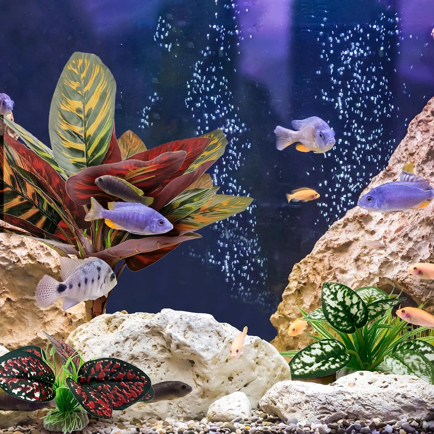 Reptile Artificial Plants, Terrarium Plants Decorations Supplies, Aquarium Fish Tank Plant, Amphibian Habitat Hideout Tank Accessories(L Set-3pcs/A)