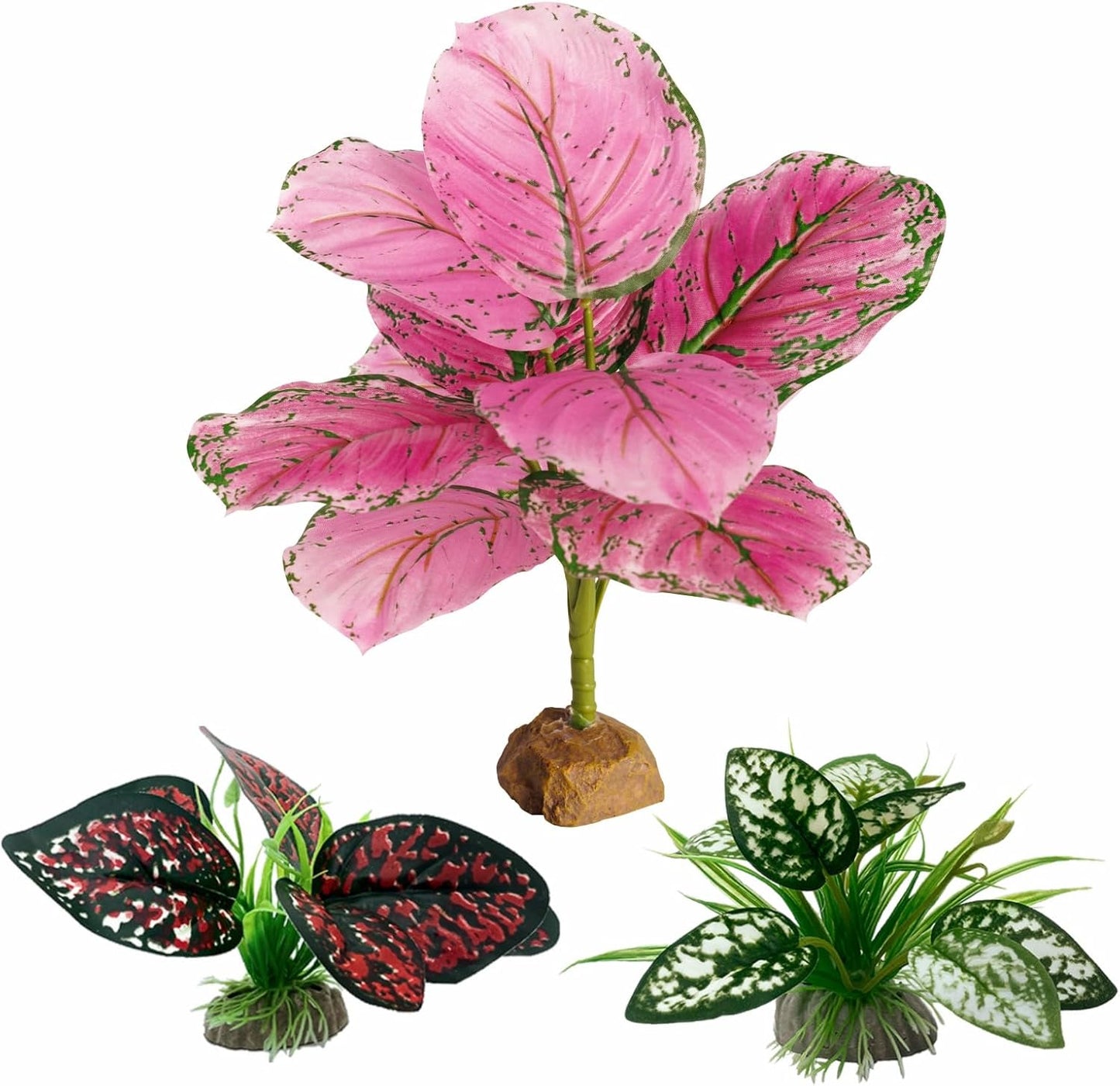 Reptile Artificial Plants, Terrarium Plants Decorations Supplies, Aquarium Fish Tank Plant, Amphibian Habitat Hideout Tank Accessories(L Set-3pcs/A)