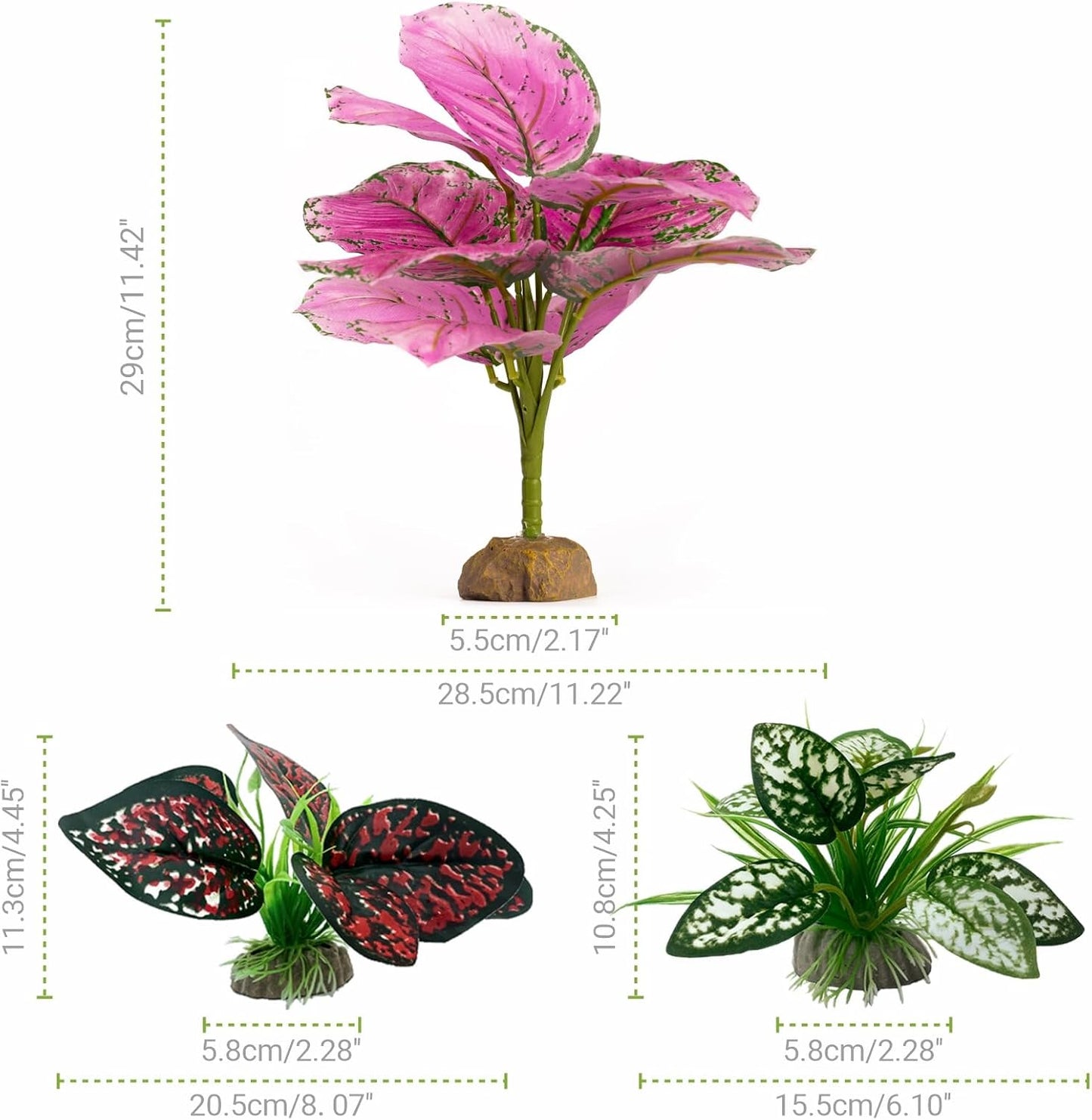Reptile Artificial Plants, Terrarium Plants Decorations Supplies, Aquarium Fish Tank Plant, Amphibian Habitat Hideout Tank Accessories(L Set-3pcs/A)