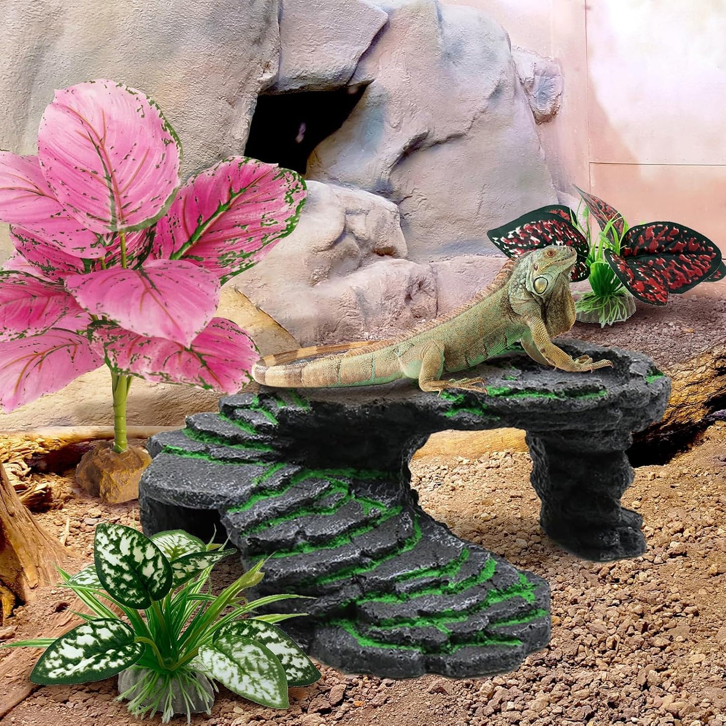 Reptile Artificial Plants, Terrarium Plants Decorations Supplies, Aquarium Fish Tank Plant, Amphibian Habitat Hideout Tank Accessories(L Set-3pcs/A)