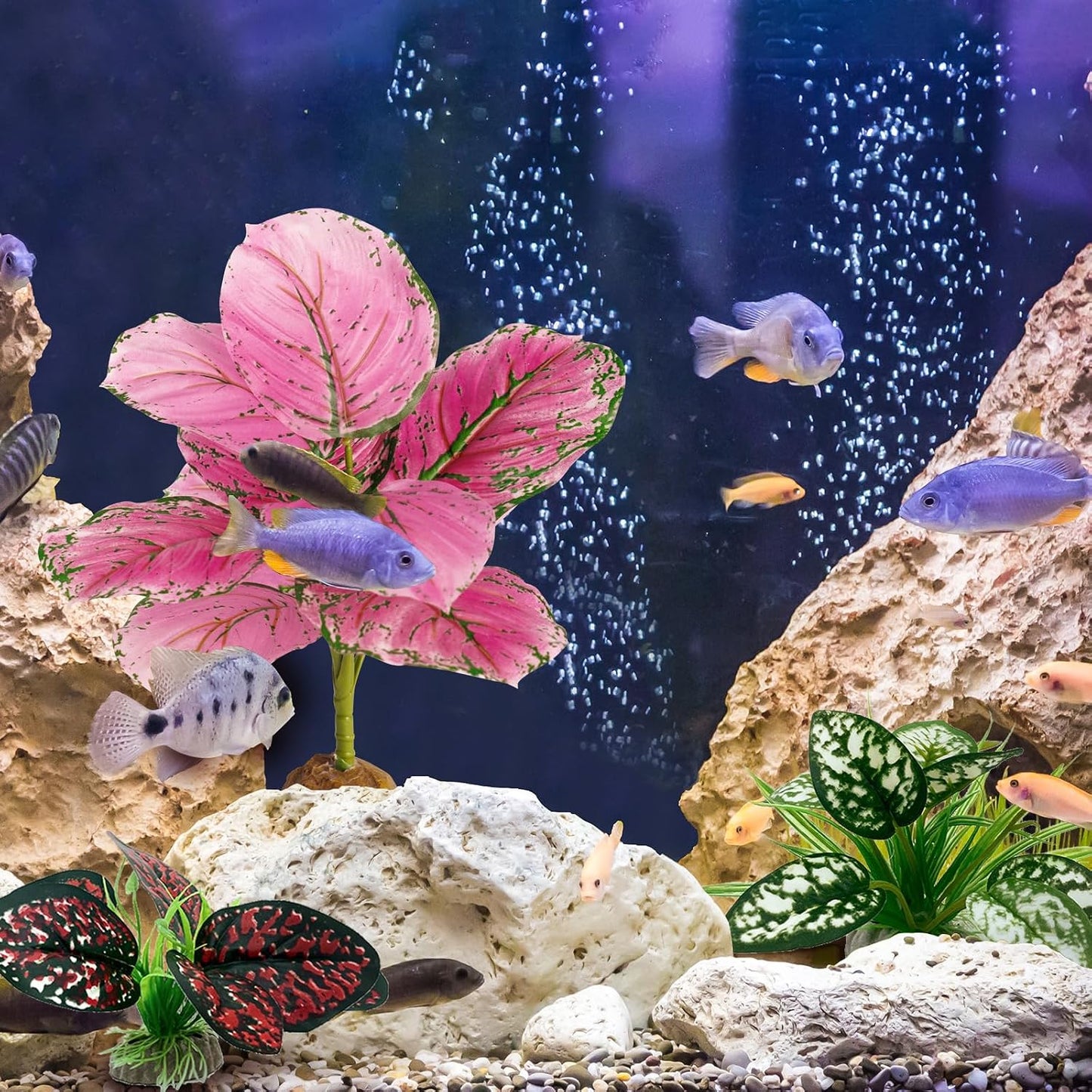 Reptile Artificial Plants, Terrarium Plants Decorations Supplies, Aquarium Fish Tank Plant, Amphibian Habitat Hideout Tank Accessories(L Set-3pcs/A)
