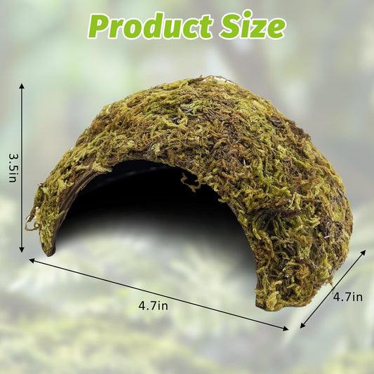 Hamster Hideout Natural Mossy Cave Hamster Houses and Hideouts Moss Covered Coconut Enclosed Hiding Hut for Mice Habitat Hamster Cage Accessories for Dwarf Gerbil Syrian Fancy Mouse