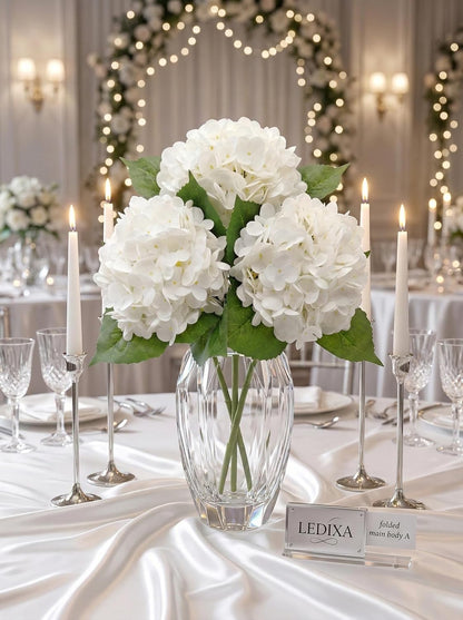 3 Pcs Real Touch Light Green Hydrangea Artificial Flowers - Large 3D Waterproof Latex Green Faux Fake Hydrangeas with Stem for Outdoor, Wedding, Table Centerpieces, Home Kitchen Decor