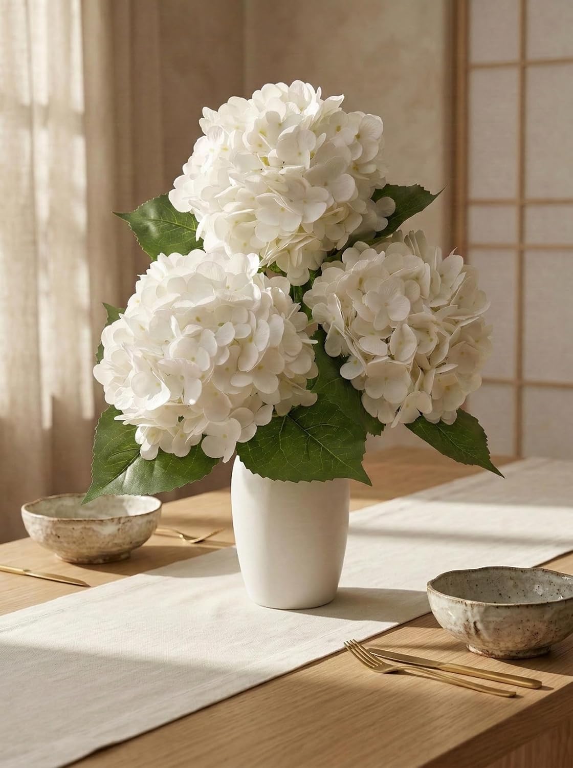 3 Pcs Real Touch Light Green Hydrangea Artificial Flowers - Large 3D Waterproof Latex Green Faux Fake Hydrangeas with Stem for Outdoor, Wedding, Table Centerpieces, Home Kitchen Decor