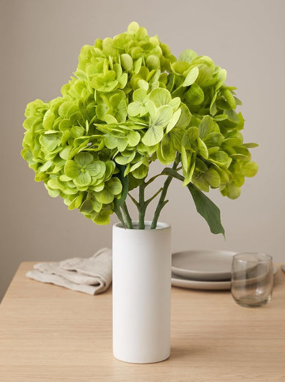 3 Pcs Real Touch Light Green Hydrangea Artificial Flowers - Large 3D Waterproof Latex Green Faux Fake Hydrangeas with Stem for Outdoor, Wedding, Table Centerpieces, Home Kitchen Decor