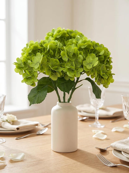 3 Pcs Real Touch Light Green Hydrangea Artificial Flowers - Large 3D Waterproof Latex Green Faux Fake Hydrangeas with Stem for Outdoor, Wedding, Table Centerpieces, Home Kitchen Decor