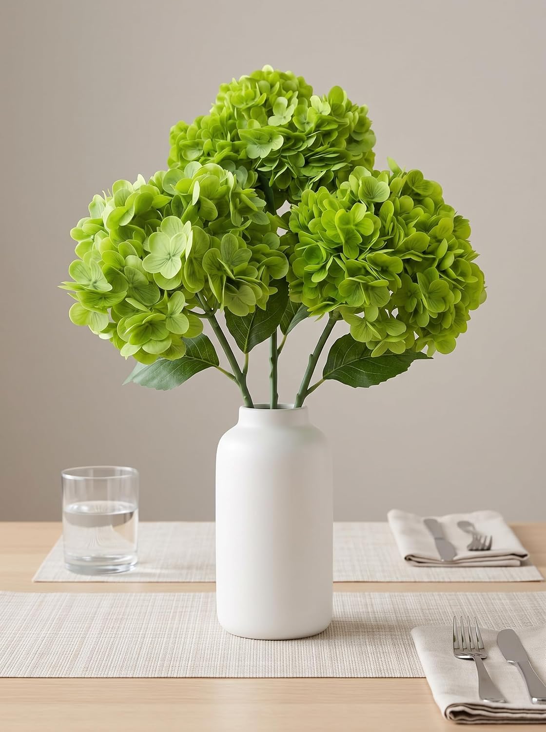 3 Pcs Real Touch Light Green Hydrangea Artificial Flowers - Large 3D Waterproof Latex Green Faux Fake Hydrangeas with Stem for Outdoor, Wedding, Table Centerpieces, Home Kitchen Decor