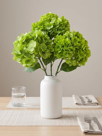 3 Pcs Real Touch Light Green Hydrangea Artificial Flowers - Large 3D Waterproof Latex Green Faux Fake Hydrangeas with Stem for Outdoor, Wedding, Table Centerpieces, Home Kitchen Decor