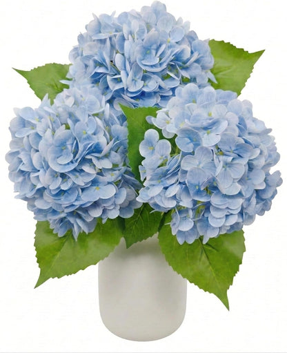 3 Pcs Real Touch Light Green Hydrangea Artificial Flowers - Large 3D Waterproof Latex Green Faux Fake Hydrangeas with Stem for Outdoor, Wedding, Table Centerpieces, Home Kitchen Decor