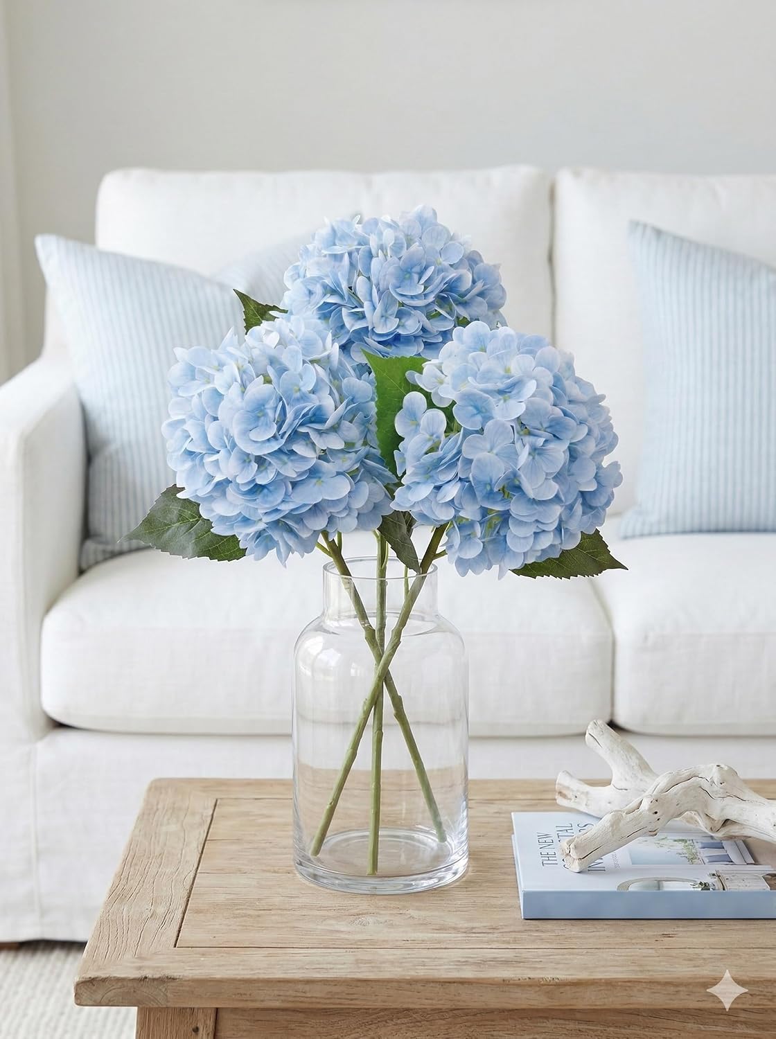 3 Pcs Real Touch Light Green Hydrangea Artificial Flowers - Large 3D Waterproof Latex Green Faux Fake Hydrangeas with Stem for Outdoor, Wedding, Table Centerpieces, Home Kitchen Decor