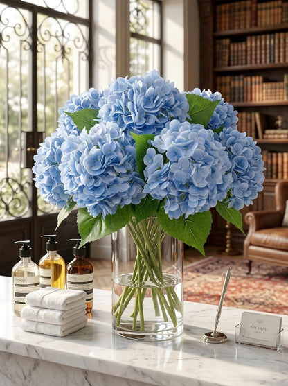 3 Pcs Real Touch Light Green Hydrangea Artificial Flowers - Large 3D Waterproof Latex Green Faux Fake Hydrangeas with Stem for Outdoor, Wedding, Table Centerpieces, Home Kitchen Decor
