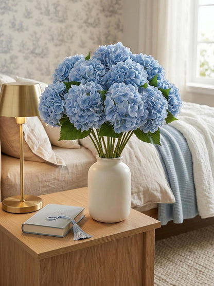 3 Pcs Real Touch Light Green Hydrangea Artificial Flowers - Large 3D Waterproof Latex Green Faux Fake Hydrangeas with Stem for Outdoor, Wedding, Table Centerpieces, Home Kitchen Decor