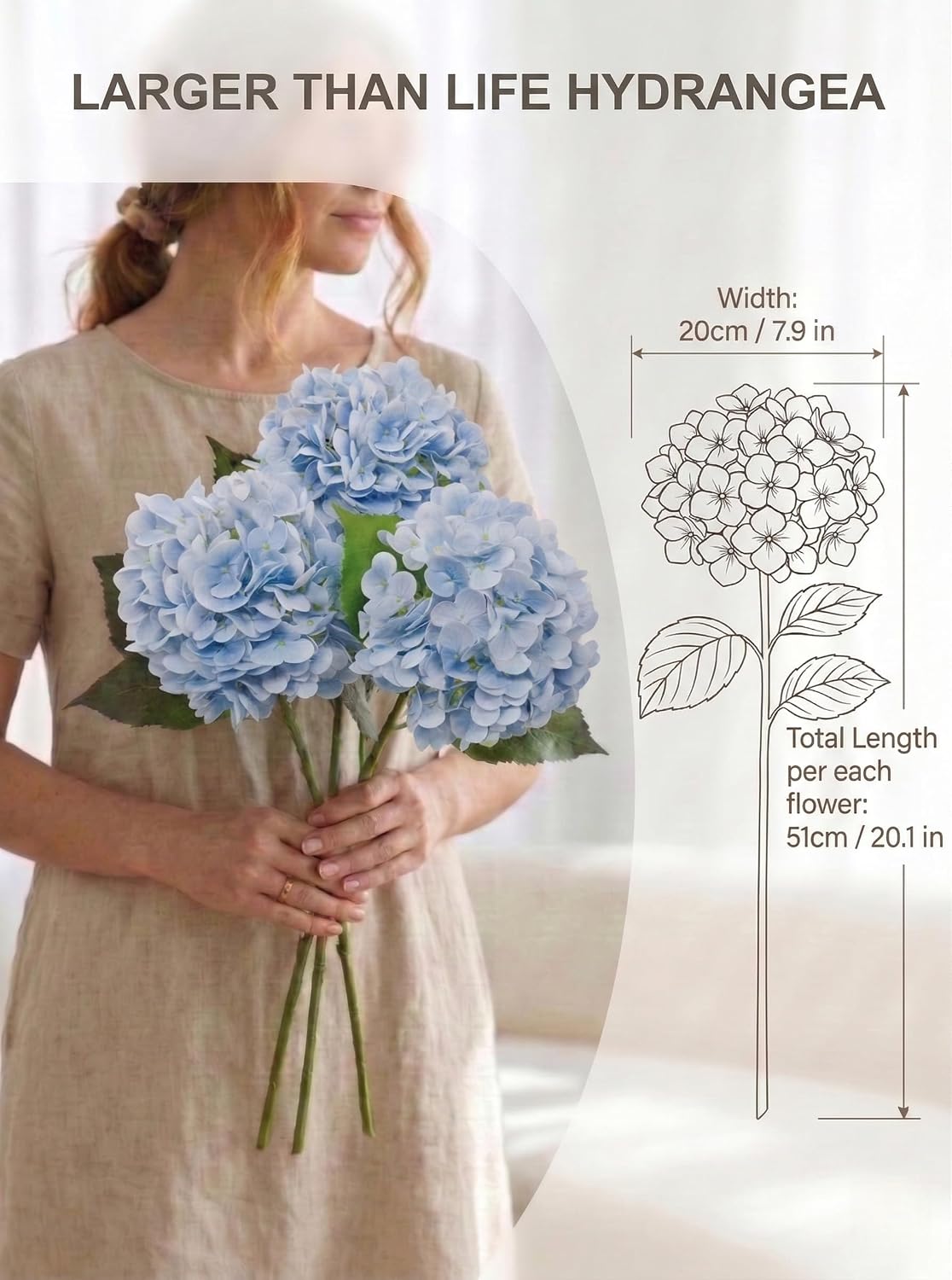 3 Pcs Real Touch Light Green Hydrangea Artificial Flowers - Large 3D Waterproof Latex Green Faux Fake Hydrangeas with Stem for Outdoor, Wedding, Table Centerpieces, Home Kitchen Decor