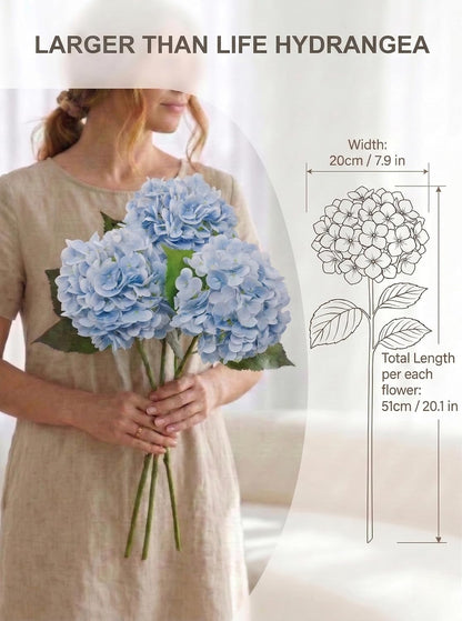 3 Pcs Real Touch Light Green Hydrangea Artificial Flowers - Large 3D Waterproof Latex Green Faux Fake Hydrangeas with Stem for Outdoor, Wedding, Table Centerpieces, Home Kitchen Decor