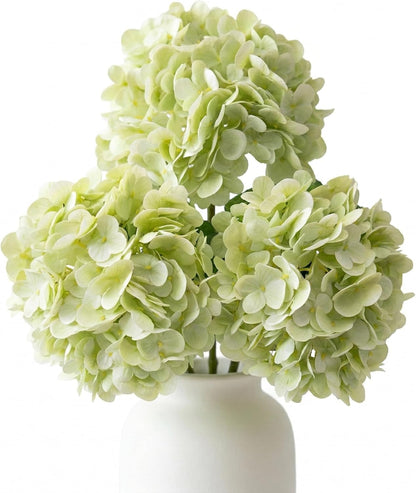 3 Pcs Real Touch Light Green Hydrangea Artificial Flowers - Large 3D Waterproof Latex Green Faux Fake Hydrangeas with Stem for Outdoor, Wedding, Table Centerpieces, Home Kitchen Decor