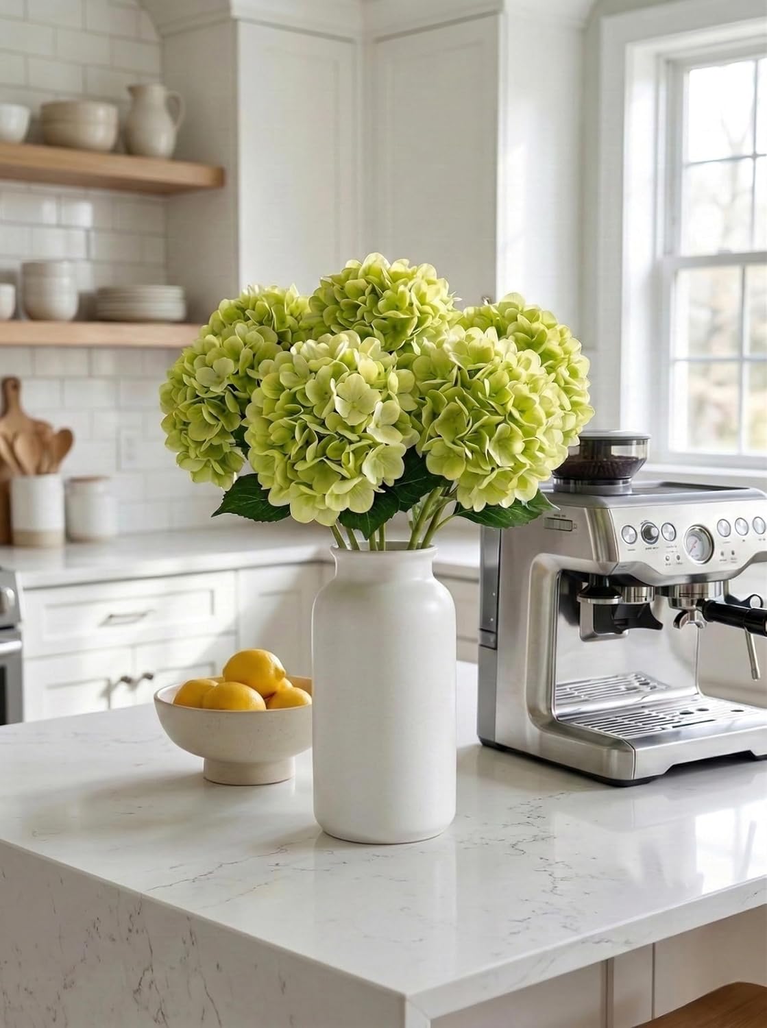3 Pcs Real Touch Light Green Hydrangea Artificial Flowers - Large 3D Waterproof Latex Green Faux Fake Hydrangeas with Stem for Outdoor, Wedding, Table Centerpieces, Home Kitchen Decor