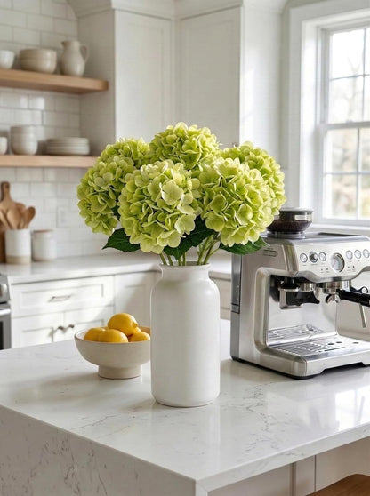 3 Pcs Real Touch Light Green Hydrangea Artificial Flowers - Large 3D Waterproof Latex Green Faux Fake Hydrangeas with Stem for Outdoor, Wedding, Table Centerpieces, Home Kitchen Decor