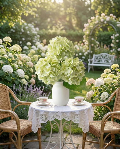 3 Pcs Real Touch Light Green Hydrangea Artificial Flowers - Large 3D Waterproof Latex Green Faux Fake Hydrangeas with Stem for Outdoor, Wedding, Table Centerpieces, Home Kitchen Decor