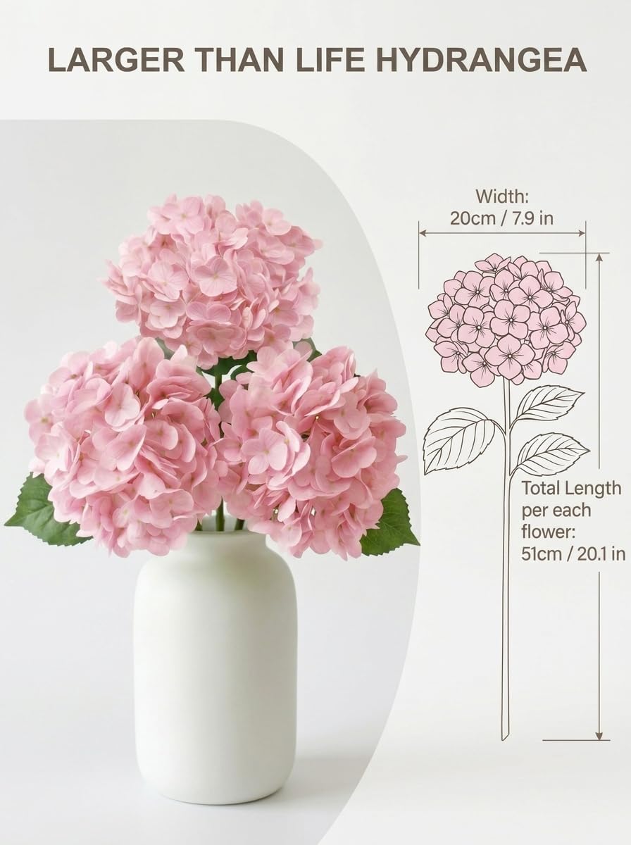 3 Pcs Real Touch Light Green Hydrangea Artificial Flowers - Large 3D Waterproof Latex Green Faux Fake Hydrangeas with Stem for Outdoor, Wedding, Table Centerpieces, Home Kitchen Decor