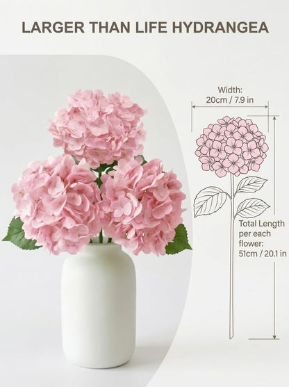 3 Pcs Real Touch Light Green Hydrangea Artificial Flowers - Large 3D Waterproof Latex Green Faux Fake Hydrangeas with Stem for Outdoor, Wedding, Table Centerpieces, Home Kitchen Decor