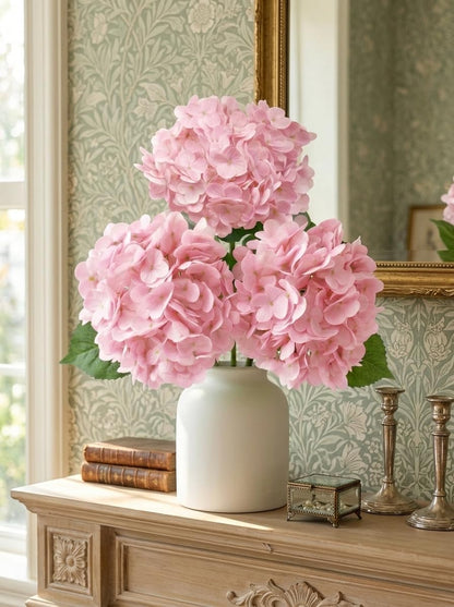 3 Pcs Real Touch Light Green Hydrangea Artificial Flowers - Large 3D Waterproof Latex Green Faux Fake Hydrangeas with Stem for Outdoor, Wedding, Table Centerpieces, Home Kitchen Decor