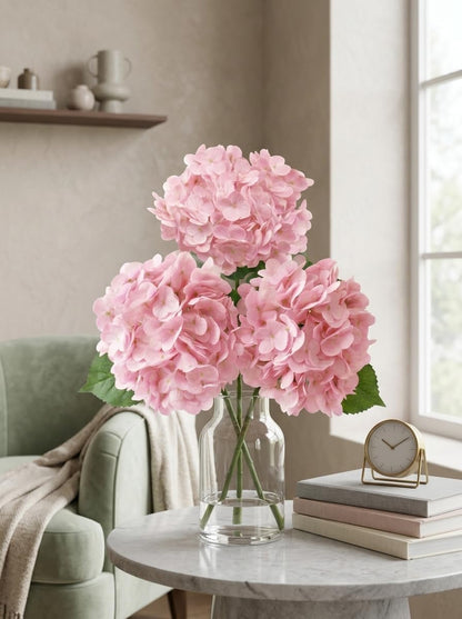 3 Pcs Real Touch Light Green Hydrangea Artificial Flowers - Large 3D Waterproof Latex Green Faux Fake Hydrangeas with Stem for Outdoor, Wedding, Table Centerpieces, Home Kitchen Decor
