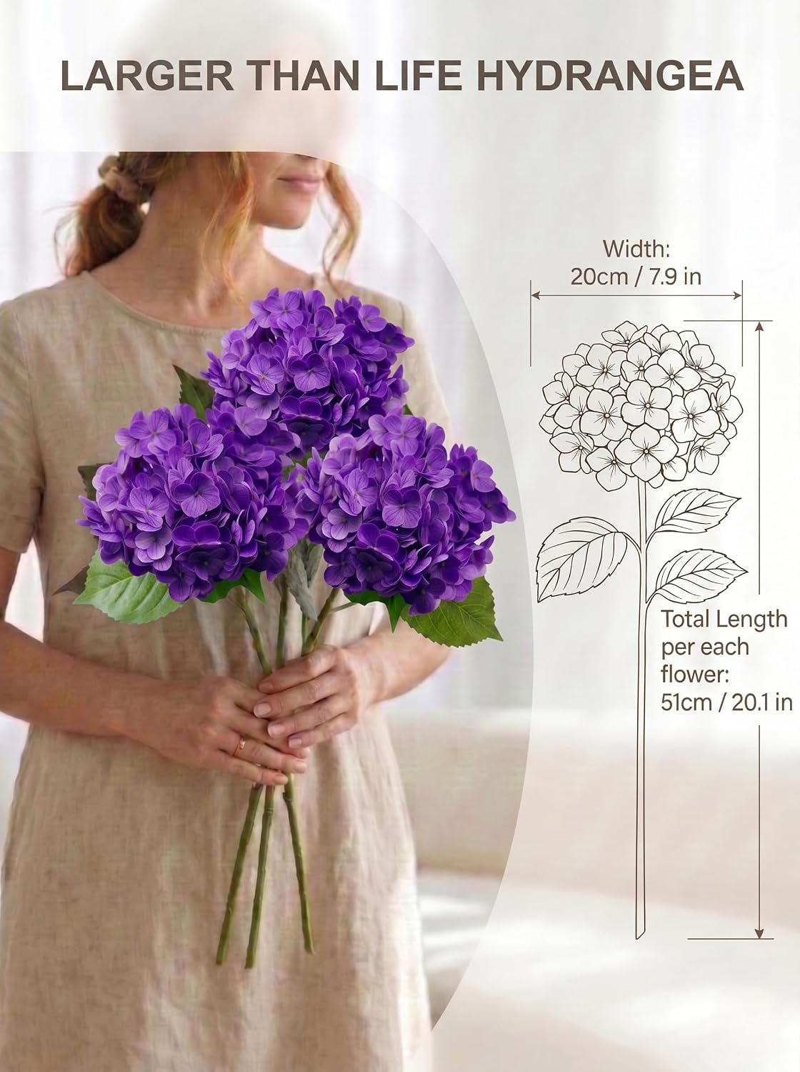 3 Pcs Real Touch Light Green Hydrangea Artificial Flowers - Large 3D Waterproof Latex Green Faux Fake Hydrangeas with Stem for Outdoor, Wedding, Table Centerpieces, Home Kitchen Decor