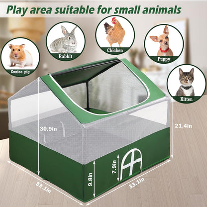 Small Animal Playpen,Rabbit Play Pen, Guinea Pig Cages for Indoor Outdoor,Portable Chicken Coop,Puppy Play Pen with Waterproof Floor for Guinea Pig,Chicken,Hamsters, Hedgehogs,Bunny, Green L