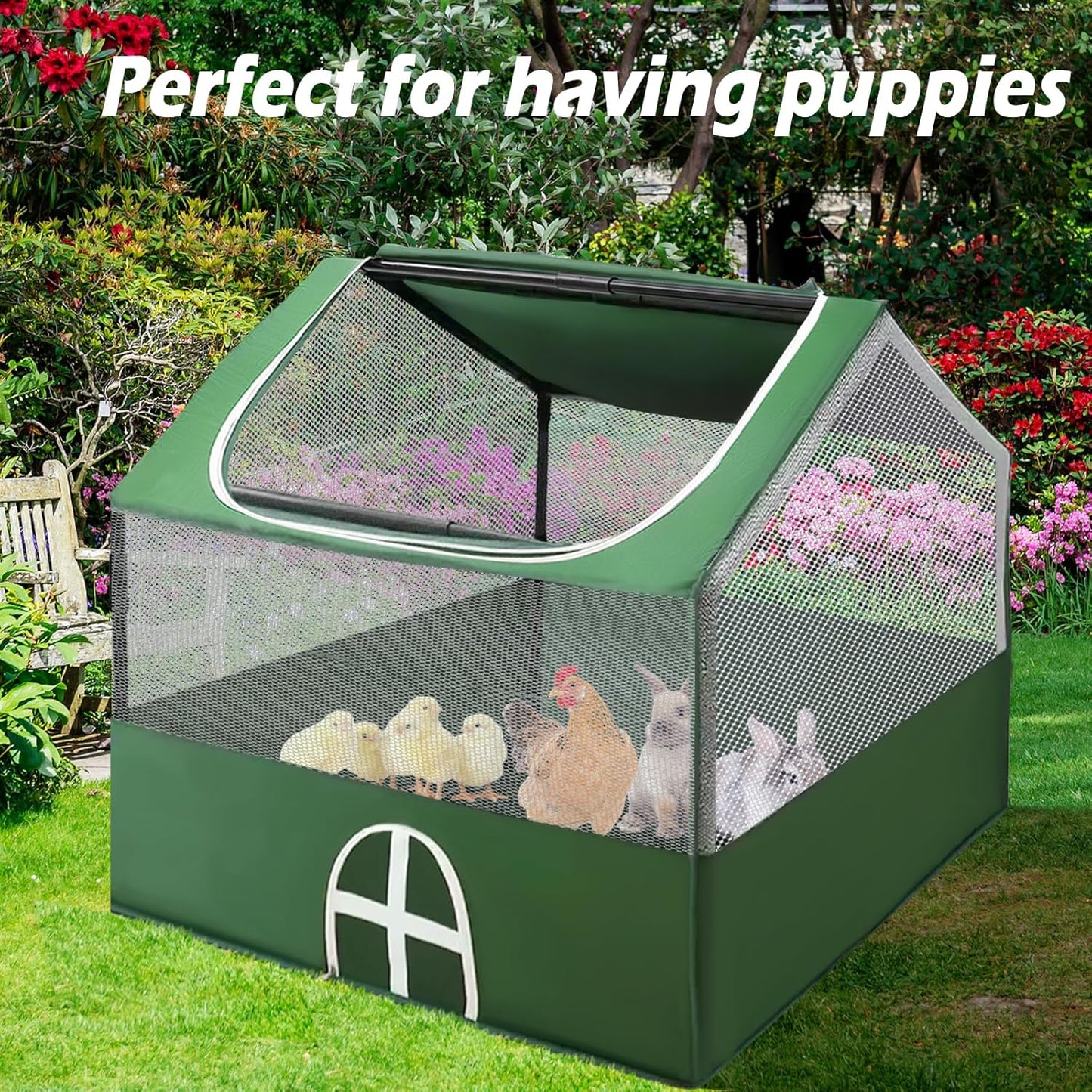Small Animal Playpen,Rabbit Play Pen, Guinea Pig Cages for Indoor Outdoor,Portable Chicken Coop,Puppy Play Pen with Waterproof Floor for Guinea Pig,Chicken,Hamsters, Hedgehogs,Bunny, Green L