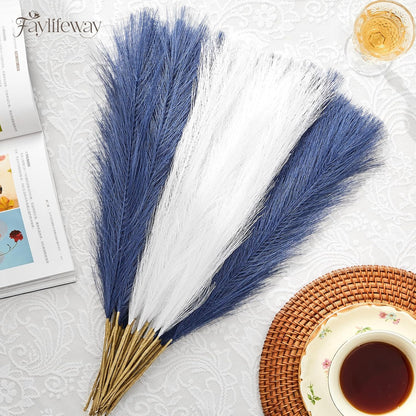 50PCS Brown&White Pampas Grass, 17in Fluffy Boho Feathers Decor | Ideal Artificial Flowers for Vase Filler,Birthday,Wedding,Baby Shower,Bathroom,Home,Table,Wall,Bow Decor