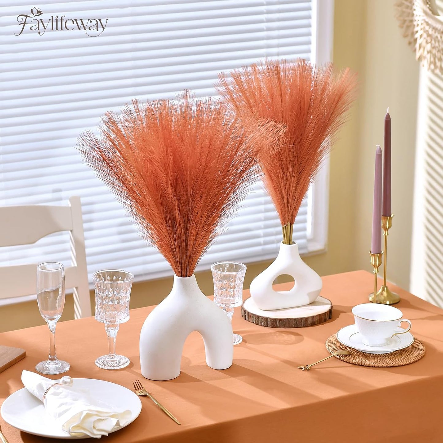 50PCS Brown&White Pampas Grass, 17in Fluffy Boho Feathers Decor | Ideal Artificial Flowers for Vase Filler,Birthday,Wedding,Baby Shower,Bathroom,Home,Table,Wall,Bow Decor