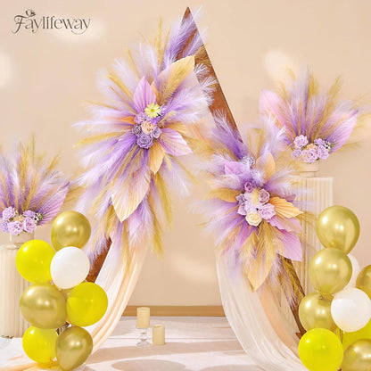 50PCS Brown&White Pampas Grass, 17in Fluffy Boho Feathers Decor | Ideal Artificial Flowers for Vase Filler,Birthday,Wedding,Baby Shower,Bathroom,Home,Table,Wall,Bow Decor