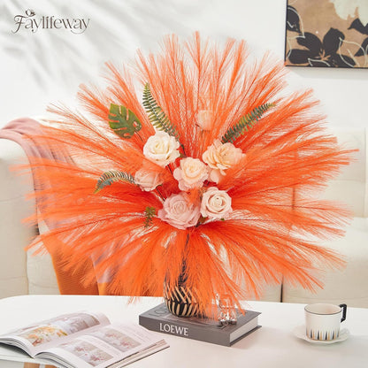 50PCS Brown&White Pampas Grass, 17in Fluffy Boho Feathers Decor | Ideal Artificial Flowers for Vase Filler,Birthday,Wedding,Baby Shower,Bathroom,Home,Table,Wall,Bow Decor
