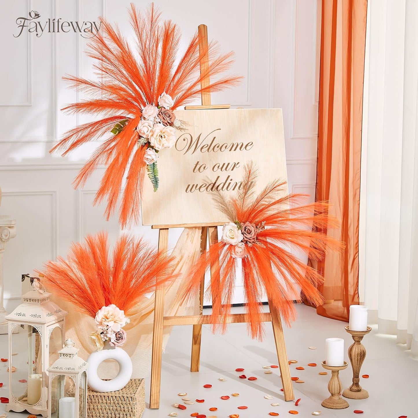 50PCS Brown&White Pampas Grass, 17in Fluffy Boho Feathers Decor | Ideal Artificial Flowers for Vase Filler,Birthday,Wedding,Baby Shower,Bathroom,Home,Table,Wall,Bow Decor