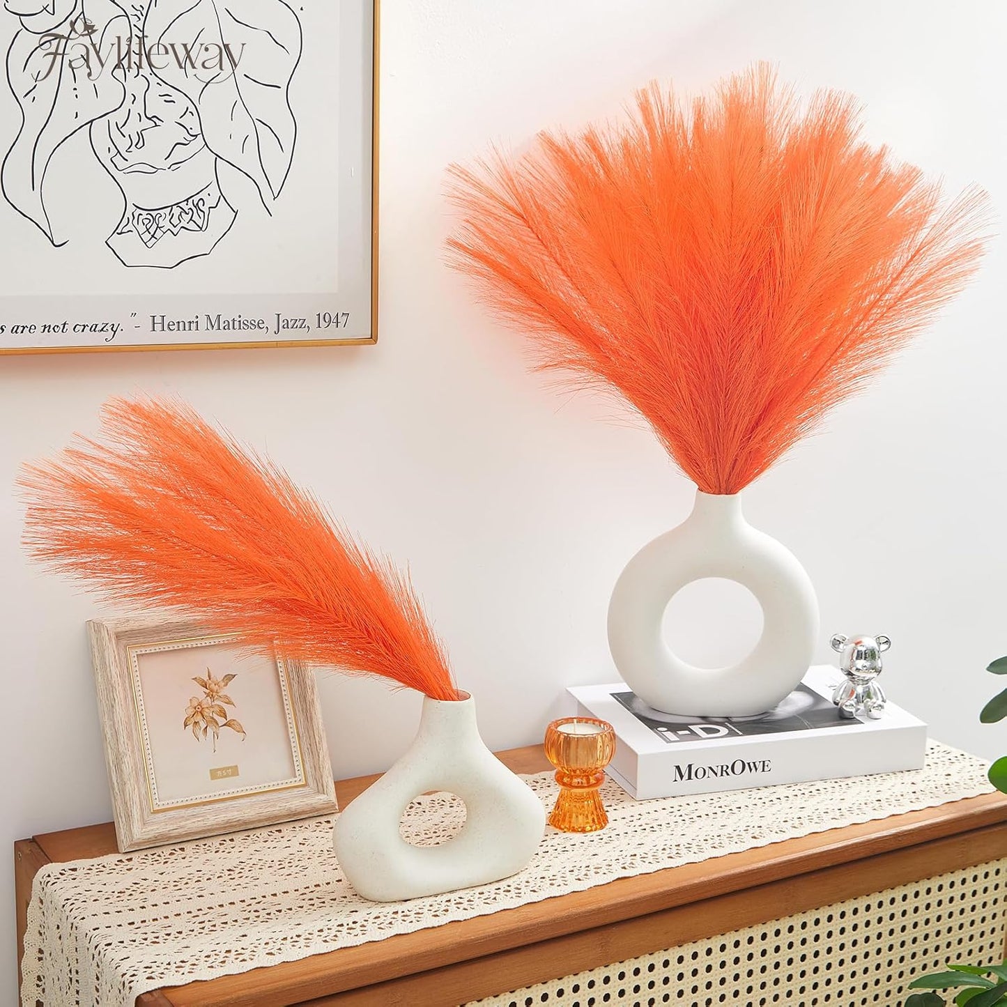 50PCS Brown&White Pampas Grass, 17in Fluffy Boho Feathers Decor | Ideal Artificial Flowers for Vase Filler,Birthday,Wedding,Baby Shower,Bathroom,Home,Table,Wall,Bow Decor