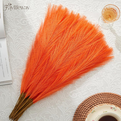 50PCS Brown&White Pampas Grass, 17in Fluffy Boho Feathers Decor | Ideal Artificial Flowers for Vase Filler,Birthday,Wedding,Baby Shower,Bathroom,Home,Table,Wall,Bow Decor