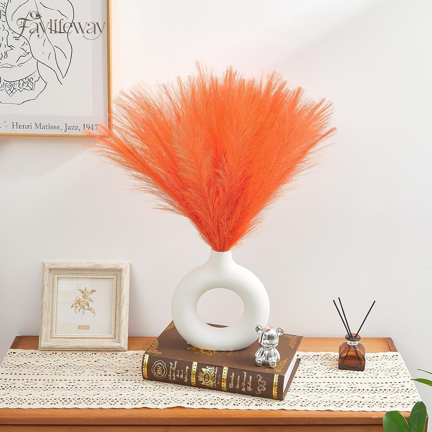 50PCS Brown&White Pampas Grass, 17in Fluffy Boho Feathers Decor | Ideal Artificial Flowers for Vase Filler,Birthday,Wedding,Baby Shower,Bathroom,Home,Table,Wall,Bow Decor