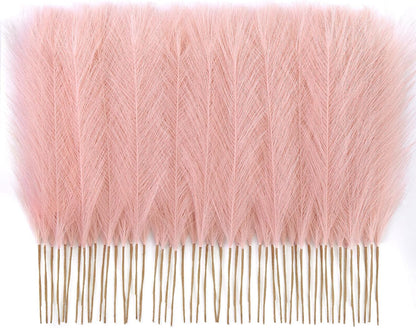 50PCS Brown&White Pampas Grass, 17in Fluffy Boho Feathers Decor | Ideal Artificial Flowers for Vase Filler,Birthday,Wedding,Baby Shower,Bathroom,Home,Table,Wall,Bow Decor