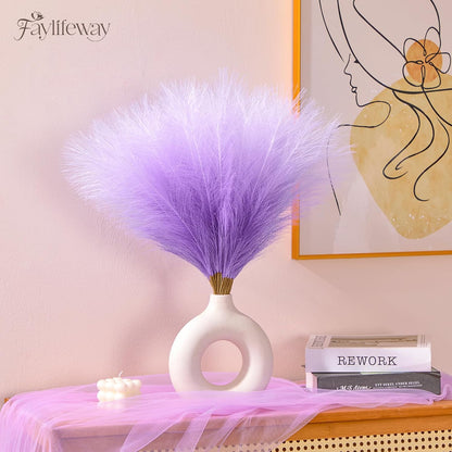 50PCS Brown&White Pampas Grass, 17in Fluffy Boho Feathers Decor | Ideal Artificial Flowers for Vase Filler,Birthday,Wedding,Baby Shower,Bathroom,Home,Table,Wall,Bow Decor