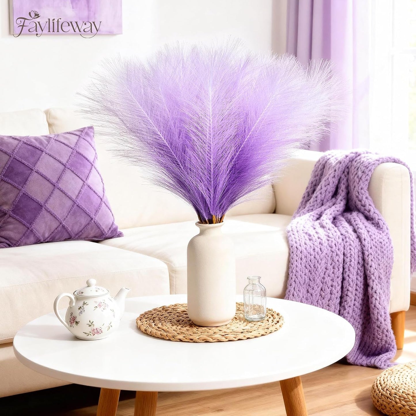 50PCS Brown&White Pampas Grass, 17in Fluffy Boho Feathers Decor | Ideal Artificial Flowers for Vase Filler,Birthday,Wedding,Baby Shower,Bathroom,Home,Table,Wall,Bow Decor