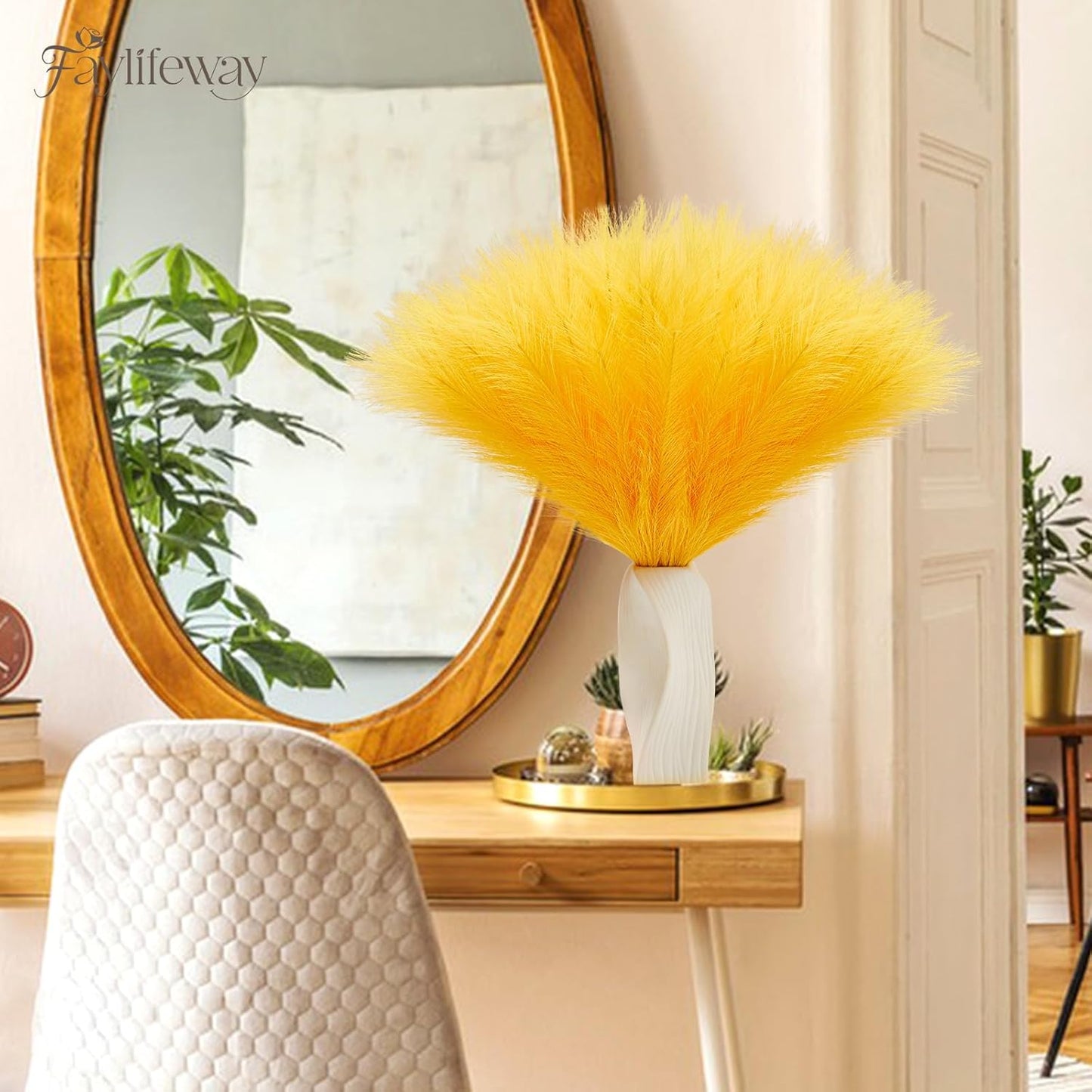 50PCS Brown&White Pampas Grass, 17in Fluffy Boho Feathers Decor | Ideal Artificial Flowers for Vase Filler,Birthday,Wedding,Baby Shower,Bathroom,Home,Table,Wall,Bow Decor
