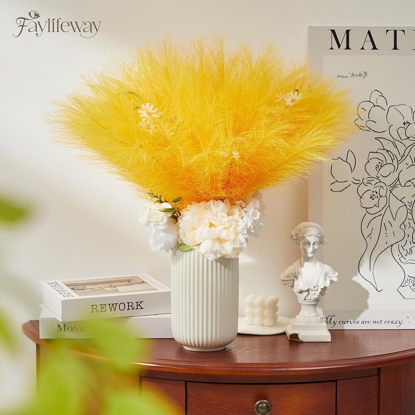50PCS Brown&White Pampas Grass, 17in Fluffy Boho Feathers Decor | Ideal Artificial Flowers for Vase Filler,Birthday,Wedding,Baby Shower,Bathroom,Home,Table,Wall,Bow Decor