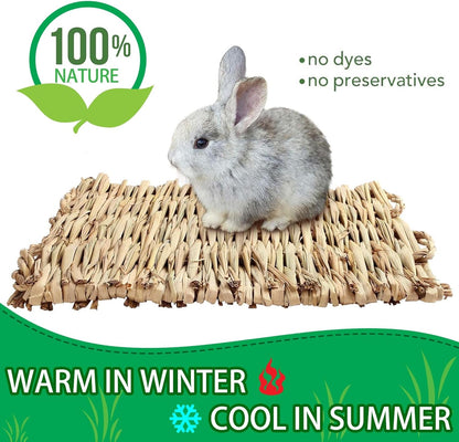 2 PCS Rabbit Grass Mats, Natural Straw Hay Woven Rabbit Bed Cage Mats Pet Handmade Bedding, Sleeping Chewing Nesting and Toys for Hamster Bunny Chinchilla Bird and Other Small Animal (2Pcs)