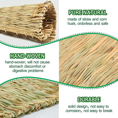 2 PCS Rabbit Grass Mats, Natural Straw Hay Woven Rabbit Bed Cage Mats Pet Handmade Bedding, Sleeping Chewing Nesting and Toys for Hamster Bunny Chinchilla Bird and Other Small Animal (2Pcs)