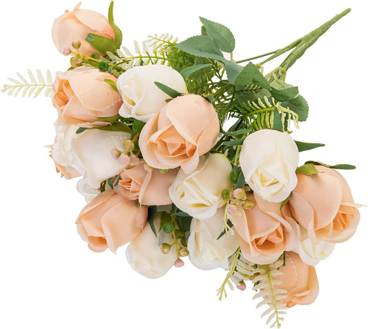 Artificial Rose Flower 20 Heads 2 Bundles Bridal Bouquet Silk Rose Bulk for Wedding Home Valentine's Day Party Decor, Mixed Living Coral